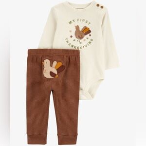 Carter's Cream and Brown Turkey Bodysuit Set 9m&12m&18m